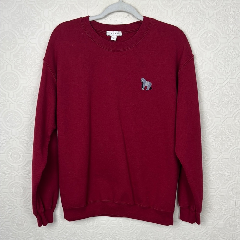 Topshop Gorilla Sweatshirt Graphic Embroidered Animal Nature Wildlife Red Medium